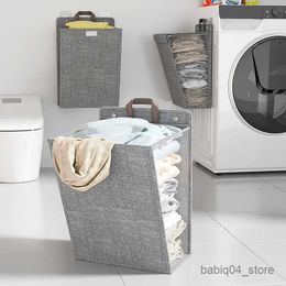 Storage Baskets Large Capacity Hanging Laundry Basket Hamper Space-saving Folding Waterproof Clothes Dolls Storage Bag for Bathroom Bedroom R230726