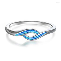 Wedding Rings Simple Female White Blue Opal Ring Dainty Silver Colour Thin For Women Charm Bridal Geometry Engagement