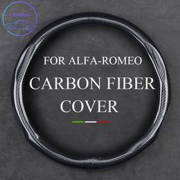 Carbon Fiber Steering Wheel Cover for ALFA-ROMEO Giulia Stelvio Giulietta Universal 37-38cm 15 Inche Leather Trim Strip Interior A291s