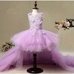 Appliques Tulle Girl Pageant Dress Birthday Party Dress Flowers Girl Princess Dress Long Trailing Kids First Communion Dresses2869