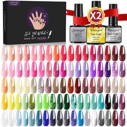 Лак для лака для ногтей Limegirl Set 60 40 24 Colors Полу постоянного ультрафиолетового светодиодного лака замачивается от лака базовая верхняя часть 230726