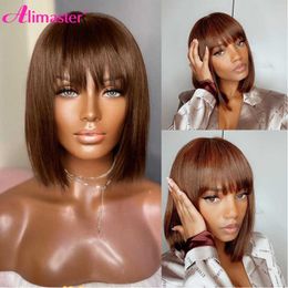 Synthetic Wigs Bob Wig Human Hair s for Women Brown with Bangs Short Straight Brazilian s 230227