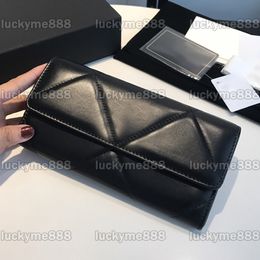 10A Mirror Quality Designers 19.5cm Womens Wallet Real Leather Lambskin Card Holder Black Quilted Coin Purse Ladys Credit Card Wallets Luxury Fashion Box Bags