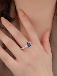 2023 Hot Selling S925 Sterling Silver New Droplet Blue Crystal Ring European and American Personalized Women's Gem Ring