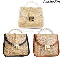 Beach Bags Women's Straw Bag Portable Rafia Handbag 2023 Holiday Beach Bag Women's Pearl Cross Body Bag Wedding Handbagstylishdesignerbags