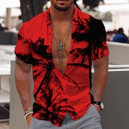 Mens Casual Shirts Coconut Tree Beach Vacation Party Shirt Cotton Summer Hawaiian Fashion Street Short Sleeves 230726