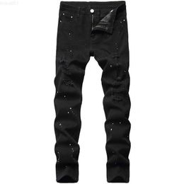 Men's Jeans Denim Design Fashion Lacquer Foot Casual Pants Stretch Regular Fit Black Long New Four Season Plus Size Y2303 L230726