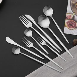 Dinnerware Sets Matte 6Pcs Silver Wedding Cutlery Set Fruit Fork Spoon Butter Knife Stainless Steel Flatware Dinner Tableware