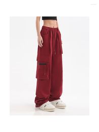 Women's Pants Vintage Streetwear Pockets Wide Leg Joggers Pant Hip Hop Baggy Y2K Cargo Women High Waist Elastic Sweatpant Trousers