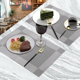 Table Mats Set Of 4 Woven Placemats PVC Washable Non-Slip Heat Insulation Dining Bowl Mat Cup