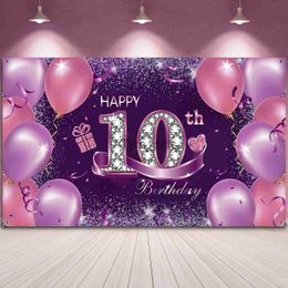 Background Material Happy Birthday Party Decoration Pink Purple Girl Happy 10th Anniversary Logo Banner Photo Pavilion Background X0725