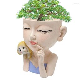 Vases Face Planter Girl And Dog Head Flower Pot For Indoor Outdoor Plants Plant Pots Lady Succulent