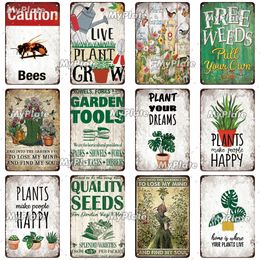 Retro Garden Metal Poster Vintage Plant Flowers Metal Sign Plate Caution Bees Tin Sign Wall Crafts Decor For Home Garden Plaque Decoration Gift For Girl 20x30CM w01