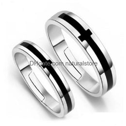 Band Rings Black Jesus Cross Open Adjustable Sier Ring For Women Men Couple Fashion Jewellery Will And Sandy Drop Delivery Dhf68
