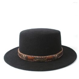 Berets Fashion Wool Flat Top Fedora Hat For Women Men Wide Brim Outdoor Travel Casual Wild Size 56-58CM