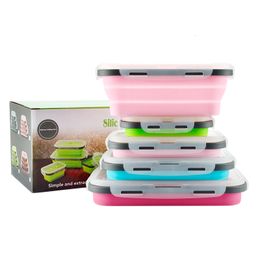 Thermoses Silicone Eco Collapsible Lunch Box Portable Folding Food Storage Containers Household Camping Rectangle Outdoor box set 1 230725