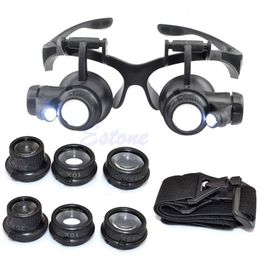 Magnifying Glasses 10X 15X 20X 25X LED Double Eye Jeweler Repair Watch Magnifier Loupe Glasses Lens 230726