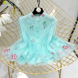 Women's Blouses Elegant Chinese Style Organza Improved Hanfu Tops Women Long Sleeve Embroidered Loose Blouse 2023 Female Blusas De Mujer