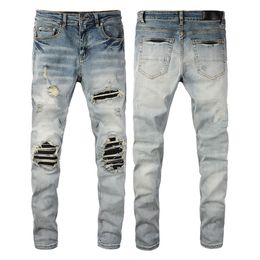 Black jeans stacked pants men jeans designer european jean hombre letter star men embroidery patchwork ripped for trend Brand Motorcycle Pant Mens Skinny men jeans