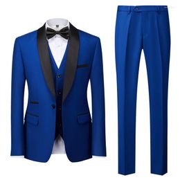 Men's Suits (Blazer Vest Pants) Fashion Business Casual Korean Version Of Gentleman British Style Solid Colour Dress 3-piece Set