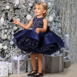 Girl Dresses Classic Puffy Flower Dress O-Neck Sleeveless With Beading And Bow Satin Mini Baby Luxury Custom Made For Wedding Party