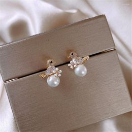 Stud Earrings 2023 Cute Bird For Women Rhinestone Imitation Pearl Earring Girls Party Engagement Temperament Jewellery