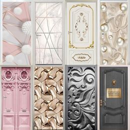 Wall Stickers Pearl Abstract Lines Door Decor Stickers Bedroom Entrance Boys Girls Room 3D Wallpaper Pink White Self-adhesive Home Wall Decals 230725