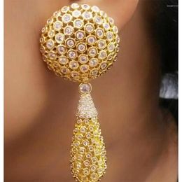 Dangle Earrings Soramoore Big Hollow Round Long Drop For Women Wedding Party Designer Dubai Bridal Jewelry Gift Wholesale