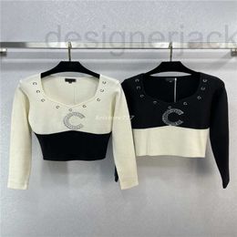 Women's Sweaters Designer Cashmere Knits Tops With Letter beads Milan Runway Crop Top Shirt High End Bodycon Elasticity Pullover Sweater Outwear ZY3W