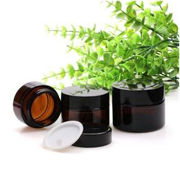 Packing Bottles 5G 10G 15G 20G 30G 50G Amber Glass Bottle Empty Refillable Cosmetic Cream Jar Pot Container With Black Lids For Travel Oteyq