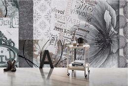 Wallpapers CJSIR Custom Wallpaper Vintage Black White Flower Industrial Stylish El Cafe Alphabet Tv Couch Background 3d Decor