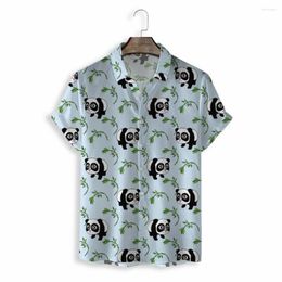 Men's Casual Shirts Harajuku Men Short Sleeve Causal Single-Breasted Lapel Button Summer Hawaiian Vacation Panda Print Beach