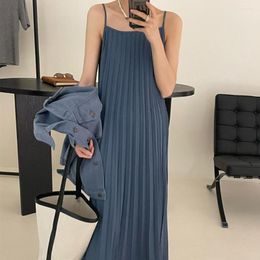 Casual Dresses Women's Spring Summer Long Folds Dress 2023 Spaghetti Strap Sleeveless Midi Pullover Robe Evening Sundress