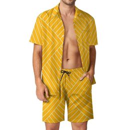 Men's Tracksuits Nordic Pattern Beachwear Men Sets Art Deco Yellow Casual Shirt Set Summer Shorts 2 Piece Cool Suit Big Size 2XL 3XL 230725