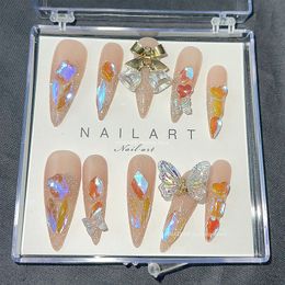 False Nails Flashing Dingdang Bell Butterfly Pressing Nail Handmade Flashing Christmas False Nail Long and Thin High Heel False Nail 230724