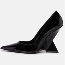 Dress Shoes MKKHOU Fashion Pumps High Quality Lacquer Leather Pointed Shallow Mouth Shaped Wedge Heels Modern Women