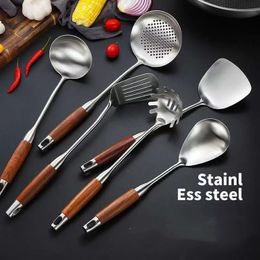 Cooking Utensils 304 Stainless Steel Wok Spatula Rosewood Handle Kitchen Essentials Tools utensilio Accessories Slotted Turner Rice Spoon 230726