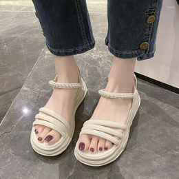 Heeled 2024 Women Summer Sandals Fashion Comfort Shoes for Beaded Wedge All-match Height Open Toed Female Zapatillas De 33829