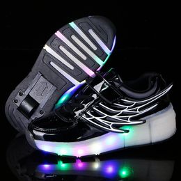 Roller Skate Kids Sneakers Thick Sole Light Up Skateboarding Sneakers Child Casual Sports Shoes Girls Boys Recharge Wheels Shoes