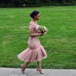 Short Bridesmaid Dresses Blush Pink Country Off Shoulder Beach Wedding Party Guest Dresses Arabic Dubai Junior Maid of Honor Dress256R