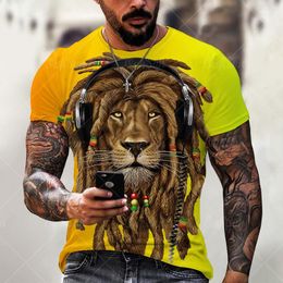 Men's T Shirts Summer T-shirt Fashion 3D Animal Lion Dreadlocks Printed Costumes Casual Round Collar Street Hip-hop Short Sleeve Top Tee