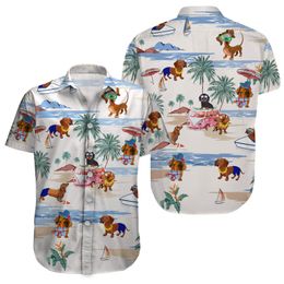 Jackets Dachshund Summer Beach Hawaiian Shirt, Wiener Dog Vacation Short Sleeve Button Down Shirt Gifts for Men Women