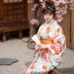 Ethnic Clothing Japanese Traditional Women Kimono Formal Summer Yukata Retro Floral Prints Long Dress Cosplay Girls