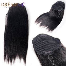 Ponytails Italian Yaki Straight Drawstring Ponytail Human Hair Extension Yaki Kinky Straight Clip Ins Ponytail For Black Women Natural 230725