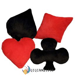 Plush Pillows Cushions 1pc Poker Cards Plush Pillows Stuffed Red Heart Diamond Black Spade Club Soft Decorate For Sofa Chair Bed 230726