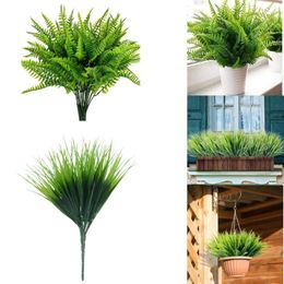Decorative Flowers Forks Artificial Persian Leaf Plant Plastic Shrubs Greenery For House Outdoor Garden Office Wedding Table Home Decor