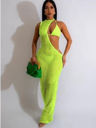 Casual Dresses HAOYUAN 3 Piece Bikinis Sets With Fishnet Mesh Sheer Cut Out Maxi Dress Cover Up Sexy Summer Outfits For Women Beach Vacation