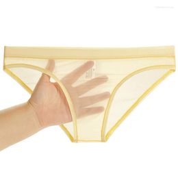 Underpants Men Ultra-thin Transparent Panties Ice Silk Seamless Briefs Soft Breathable Full Mesh Underwear Low Waist 8 Solid Color