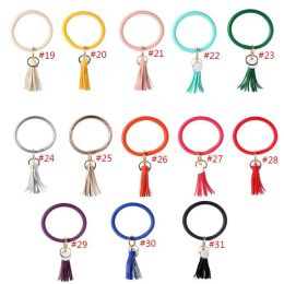 2020 Women Tassels Bracelets PU Leather Wrap Key Ring Leopard Print Keychain Wristband Sunflower Drip Oil Circle Bangle Chains WristZZ