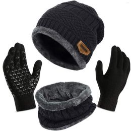 Hats Scarves Sets Unisex Beanies Hat Scarf Gloves Set Winter Thick Warm Cap For Men Women Solid Beanie Soft Touch Screen Knitted
